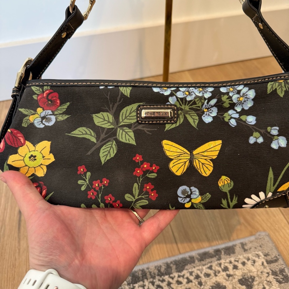 The Sak Floral Black Women's Shoulder Bag Y2K Butterfly Leather NWOT - Picture 3 of 12